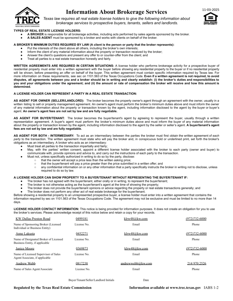 TREC Information About Brokerage Services